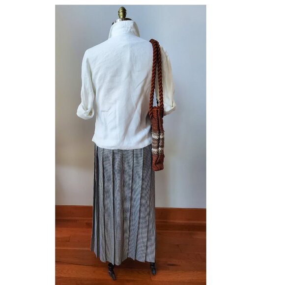 90's Harve Benard Collection Black Cream Houndstooth Check Pleated Maxi Skirt 8 - Picture 5 of 5
